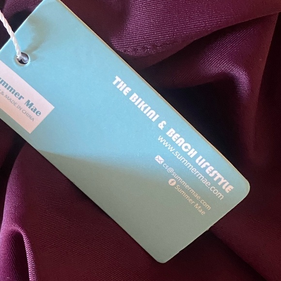 Solid Wine Color Retro Maternity 2pc Tankini Swimsuit Large NWT Spaghetti Straps - Picture 8 of 11